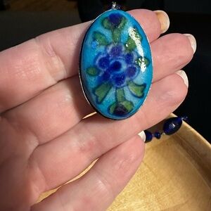 Blue Floral Bo Ho Pendant Necklace